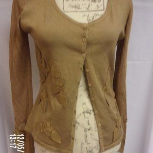 Brown Cardigan with Leather Flower patches by Amelia Austin, Size L